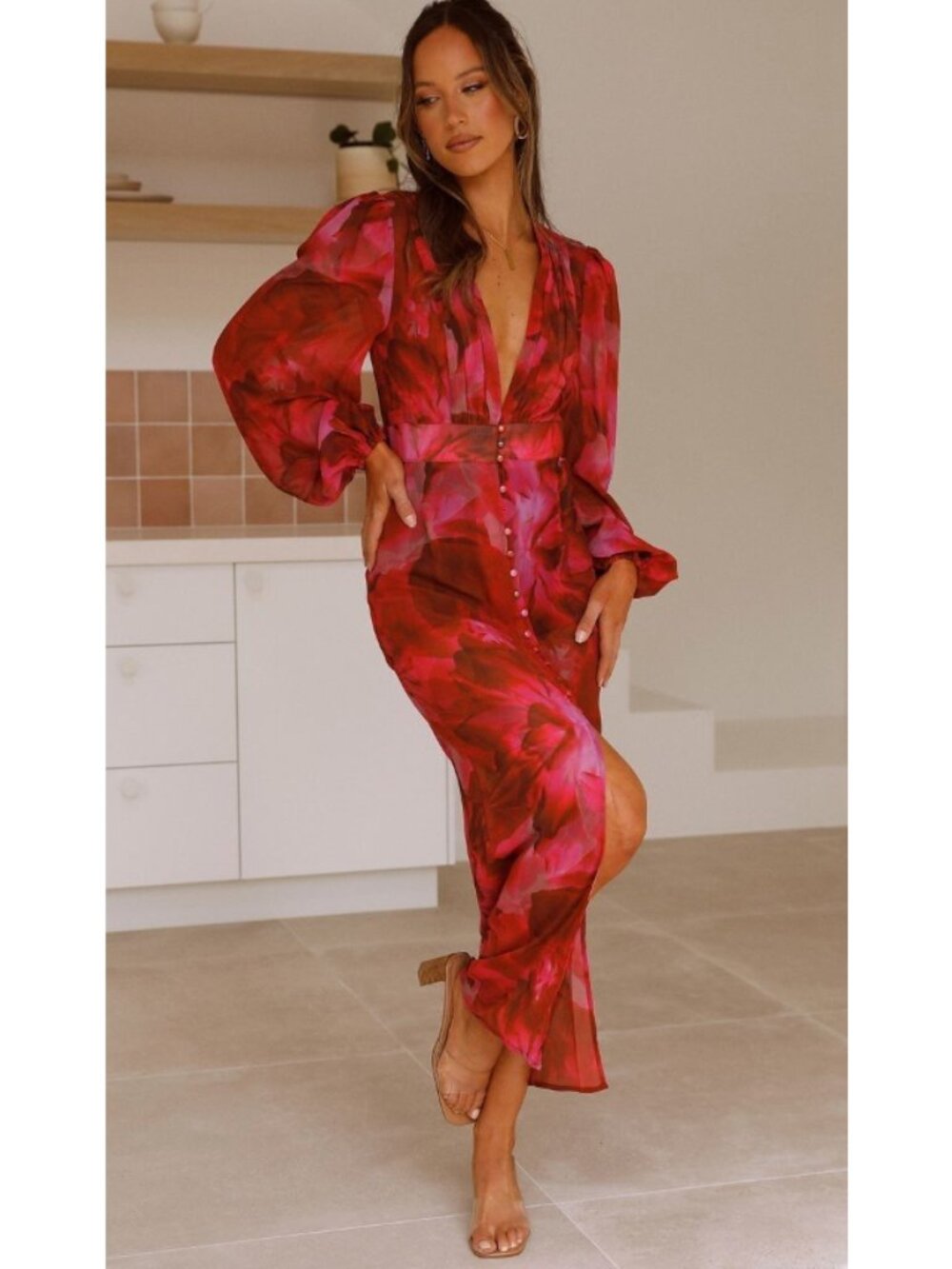 NWT Yllw Yellow the Label Red Pink Midi Floral Sheer Dress Coverup Small **FLAW